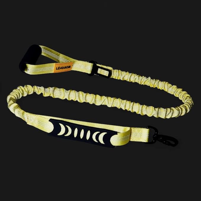 6FT Highly Reflective Heavy Duty Elastic Bungee Medium and Large Dog Leash Shock Absorbing with Comfortable Padded Handle and Traffic Handle Suitable for Training Yellow