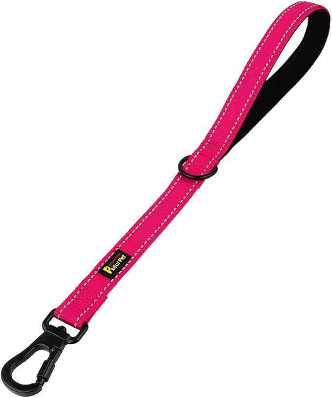 PLUTUS PET Short Training Dog Leash with Padded Handle for Medium Large Big Dogs,18 Inch Heavy Duty Strong Traffic Leash with Carabiner Clip for Climbing Walking or Guiding Blind(18”,Pink