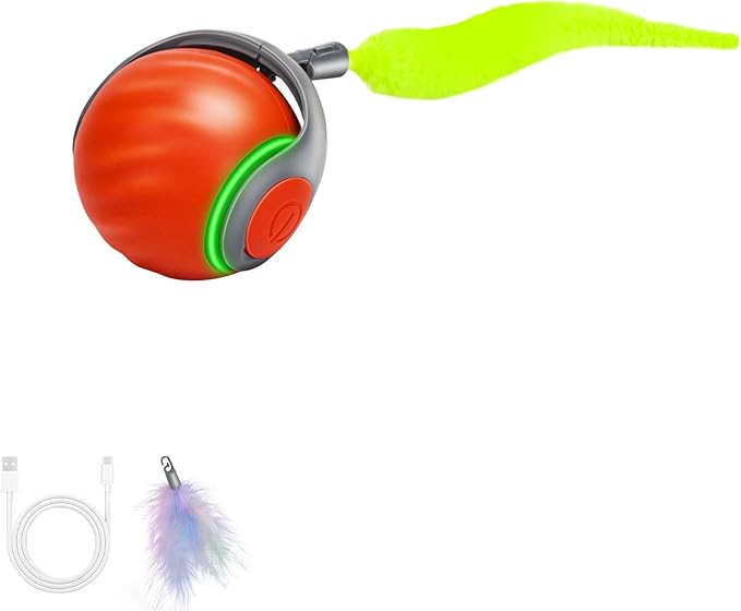 Speedy Tail 2.0 Interactive Cat Toy β Smart Self-Rolling Cat Ball with Feather Tail, Automatic Moving Motorized Toy for Indoor Cats, Chasing & Hunting Fun (Orange)