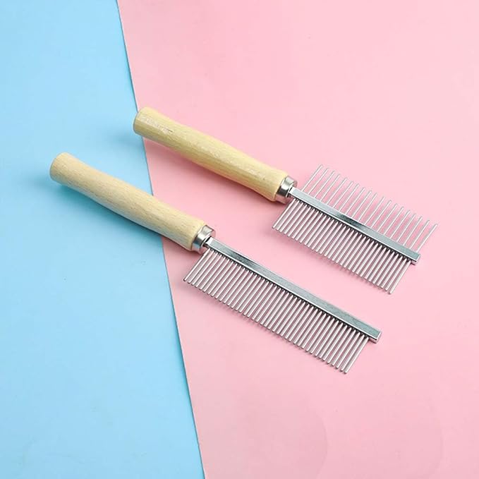 Pet Comb for Dog Cat Rabbit Grooming, Dog Stainless Steel Combs with Wooden Handle, Small Cat Flea Lice Comb for Removes Mats, Tangles and Loose Fur