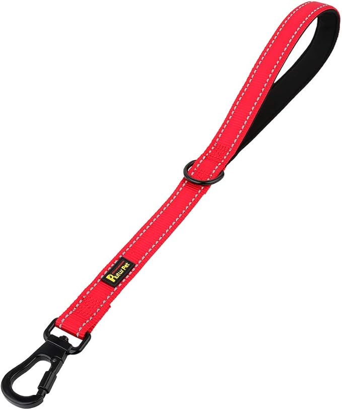 PLUTUS PET Short Training Dog Leash with Padded Handle for Medium Large Big Dogs,18 Inch Heavy Duty Strong Traffic Leash with Carabiner Clip for Climbing Walking or Guiding Blind(18”,Red
