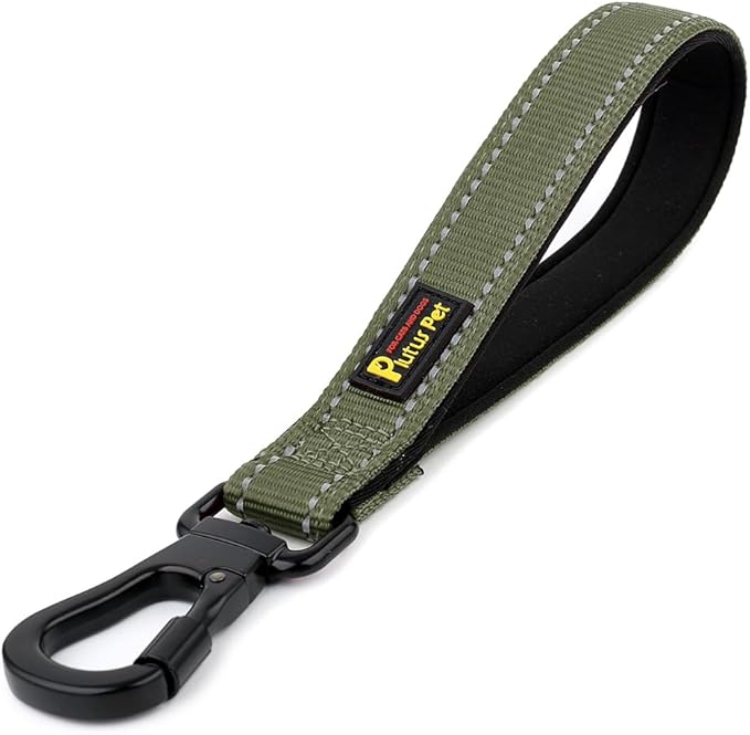 PLUTUS PET Short Dog Leash, Reflective Nylon Padded Handle, Strong Traffic Leash with Carabiner Clip, Perfect for Large or Medium Dogs (10”,Ranger Green)