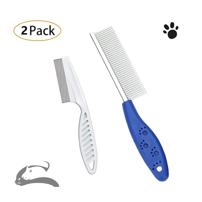 Pet Comb for Dogs & Cats,Small Dog & Cat Grooming Comb 2 Combs,Pet Stainless Steel Teeth Cats Comb for Removing Matted Fur, Knots & Tangles,Shedding Comb,Blue