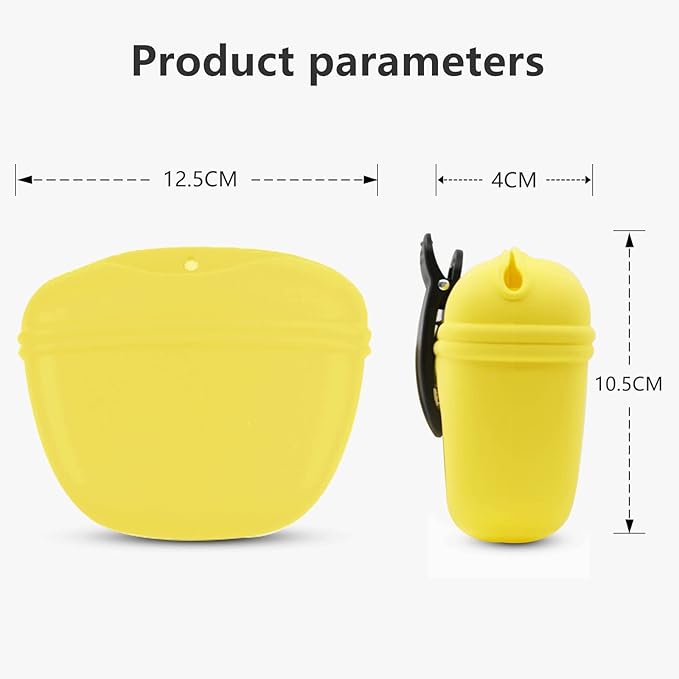 Dog Treat Pouch 2 Pack, Dog Treat Training Pouch, Silicone Pet Treat Bag BPA Free/Clip/Magnetic Dog Walk (Yellow & Blue)