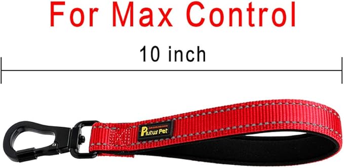 PLUTUS PET 10” Short Dog Leash, Reflective Nylon Padded Handle, Strong Traffic Leash with Carabiner Clip, Perfect for Large or Medium Dogs(10”,Red