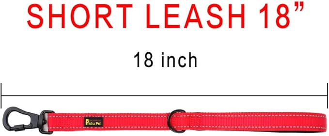 PLUTUS PET Short Training Dog Leash with Padded Handle for Medium Large Big Dogs,18 Inch Heavy Duty Strong Traffic Leash with Carabiner Clip for Climbing Walking or Guiding Blind(18”,Red