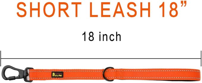 PLUTUS PET Short Training Dog Leash with Padded Handle for Medium Large Big Dogs,18 Inch Heavy Duty Strong Traffic Dog Leash with Carabiner Clip for Climbing Walking or Guiding Blind(18”,Orange