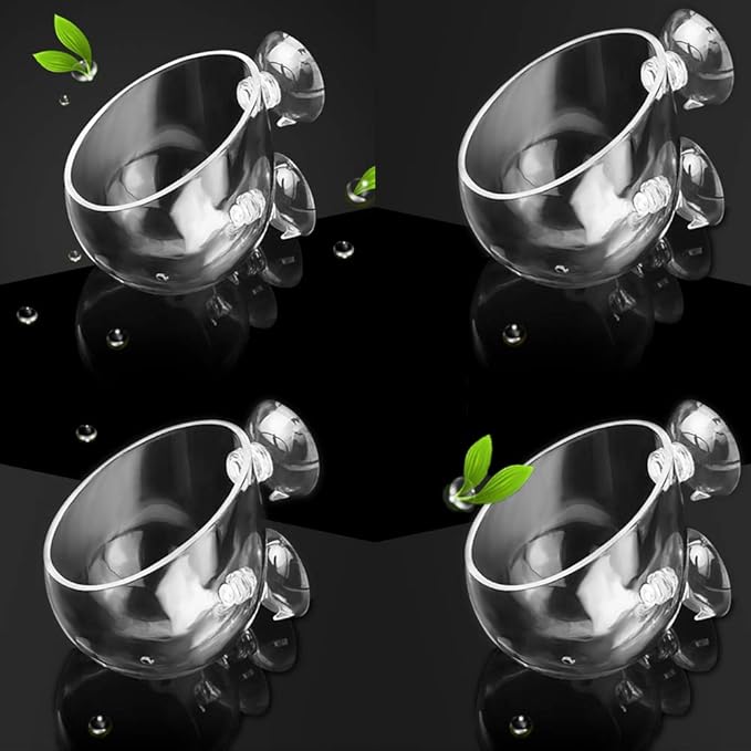 capetsma 4X Crystal Glass Aquarium Plant Pot, Aquarium Aquatic Planter, Red Shrimp Live Plants Fish Tank Glass Holder with 4X Suction Cups for Aquarium Fish Tank Decorations β¦ (4 Pack)β¦