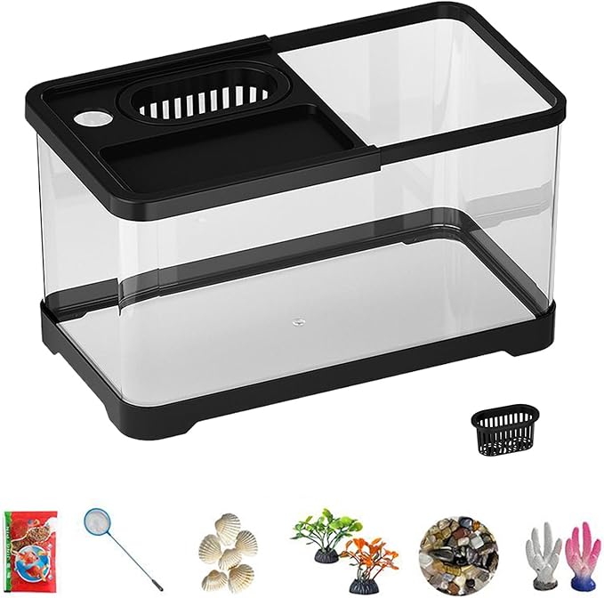 Fish Tank Starter Kit - Small Aquarium | Fish Tank Starter Kit With Filter And Light | Gallon Small Aquarium | Underwater Landscape Decoration, Compact Glass Aquariums Set For Den Living Room Dorm Kid