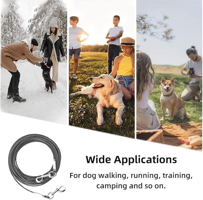 10FT Heavy Duty Dog Tie Out Cable for Large Dogs up to 125lbs, Durable Runner Tether Line (Black)