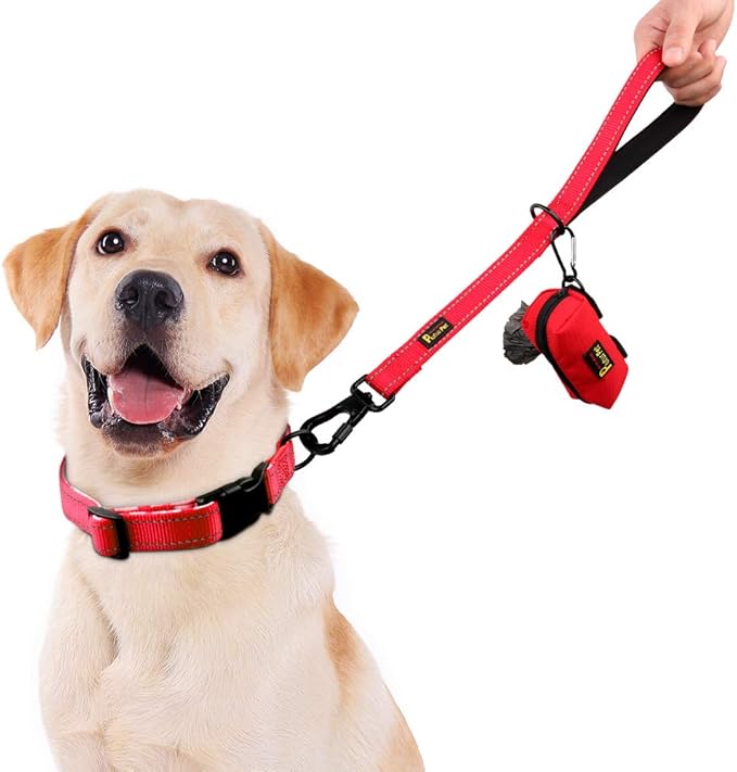 PLUTUS PET Short Training Dog Leash with Padded Handle for Medium Large Big Dogs,18 Inch Heavy Duty Strong Traffic Leash with Carabiner Clip for Climbing Walking or Guiding Blind(18”,Red