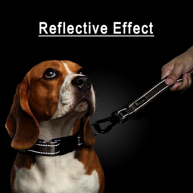 PLUTUS PET Short Dog Leash, Reflective Nylon Padded Handle, Strong Traffic Leash with Carabiner Clip, Perfect for Large or Medium Dogs (10”,Chocolate)