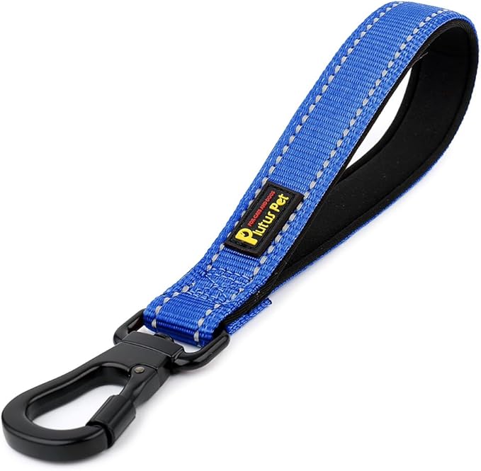 PLUTUS PET Short Dog Leash, Reflective Nylon Padded Handle, Strong Traffic Leash with Carabiner Clip, Perfect for Large or Medium Dogs (10”,Royal Blue)
