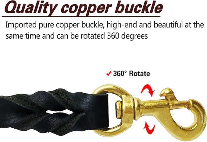 LWBMG Leather Dog Leash - 6ft x 3/4 inch Heavy Duty, Braided, Comfortable for Large, Medium & Small Dogs - Black