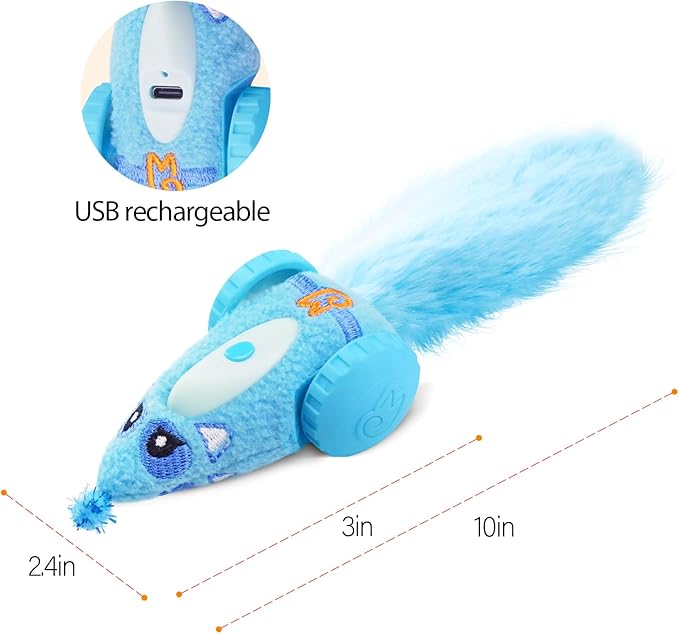 Migipaws Automatic Cat Toys, Plush Cat Mouse Toy, Interactive Toy for Indoor Cats, Smart Moving Kitten Toy, Rechargeable (Blue)