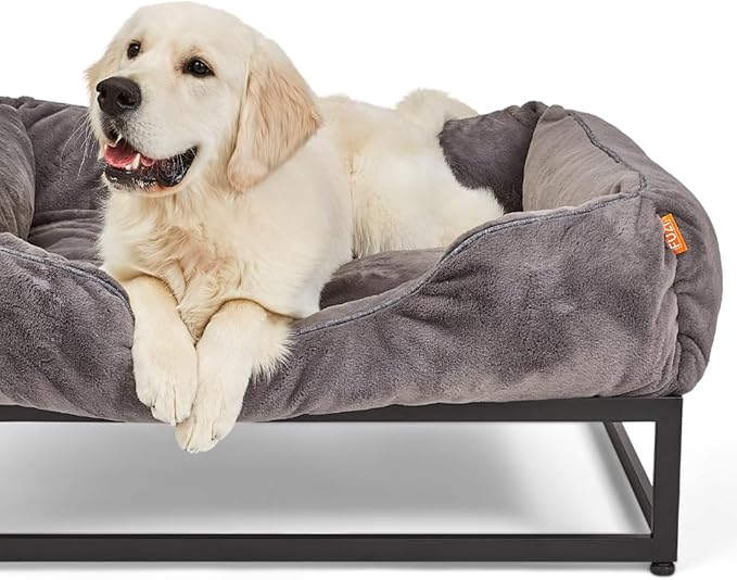 FUZI Luxury Aesthetic Dog Bed for Large Dogs with Washable Cover, Pet Couch, Pet Bed with Sides, Non-Slip Bottom, Soft and Durable Calming Dog Bed, Large 35.6x28.5x9.5 Dark Grey