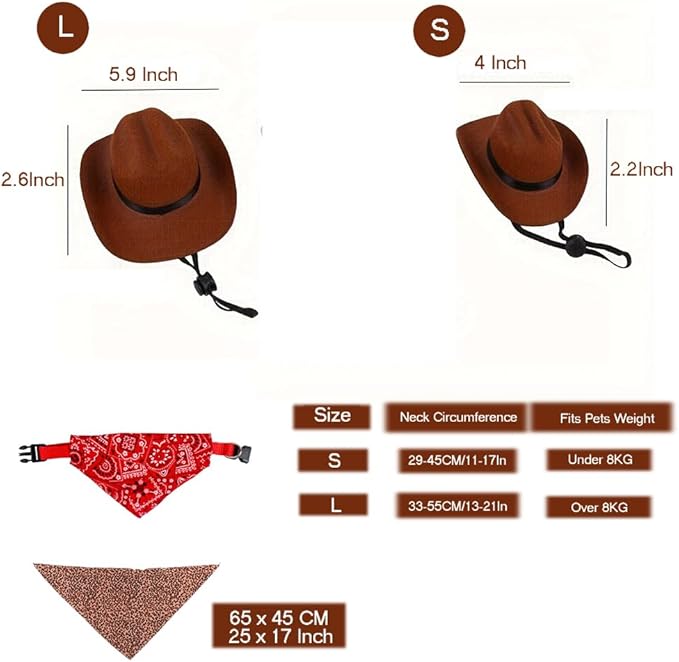 Dog Cowboy Costume Mini Brown Cowboy Hat Pet Bandana Halloween Costume for Cat Size S