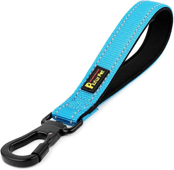 PLUTUS PET 10” Short Dog Leash, Reflective Nylon Padded Handle, Strong Traffic Leash with Carabiner Clip, Perfect for Large or Medium Dogs(10”,Blue