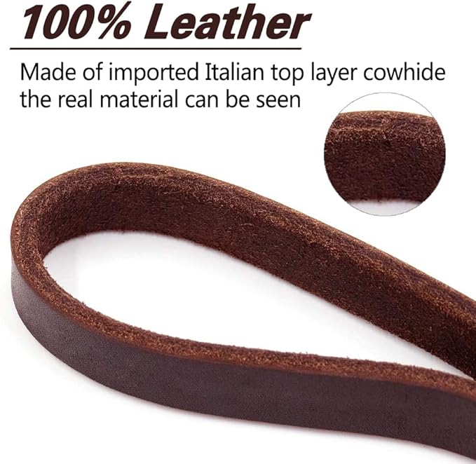 LWBMG Leather Dog Leash 6 ft x 1/2 inch, Heavy Duty Dog Leash, Strong Sturdy Genuine Leather Braided Dog Leash, Soft and Comfortable Leather Leash for Medium and Small Dogs Training