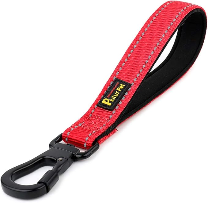 PLUTUS PET 10” Short Dog Leash, Reflective Nylon Padded Handle, Strong Traffic Leash with Carabiner Clip, Perfect for Large or Medium Dogs(10”,Red