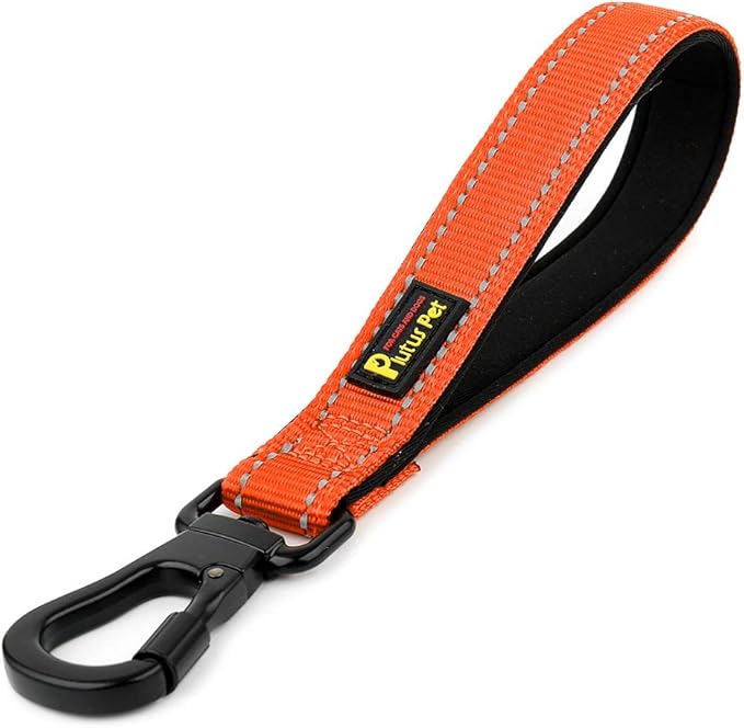 PLUTUS PET 10” Short Dog Leash, Reflective Nylon Padded Handle, Strong Traffic Leash with Carabiner Clip, Perfect for Large or Medium Dogs(10”,Orange