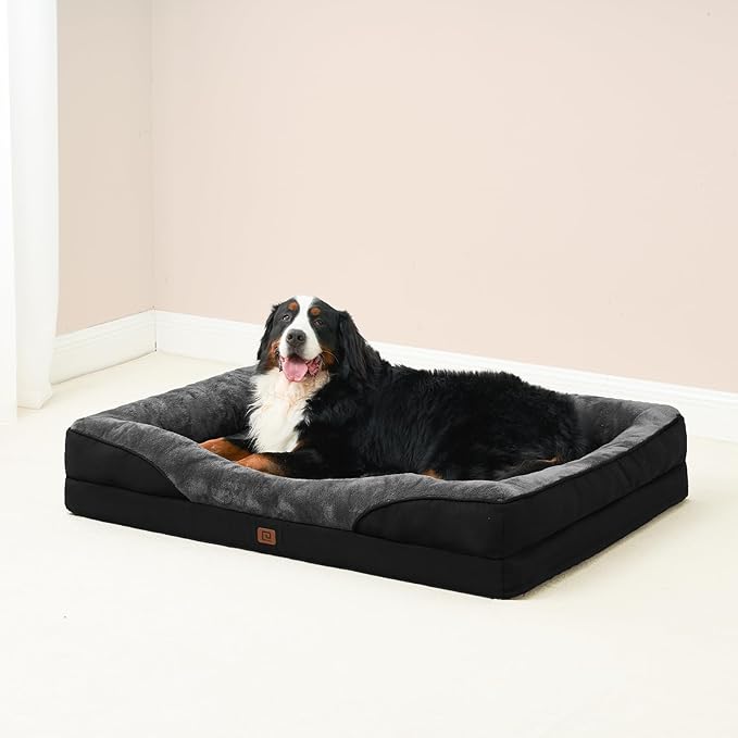 EHEYCIGA Memory Foam Dog Bed for Medium Size, Orthopedic Dog Sofa with Sides and Waterproof Liner, Washable Bolster Pet Bed Couch with Removable Cover, 30x20x6.5 Inch, Grey/Black