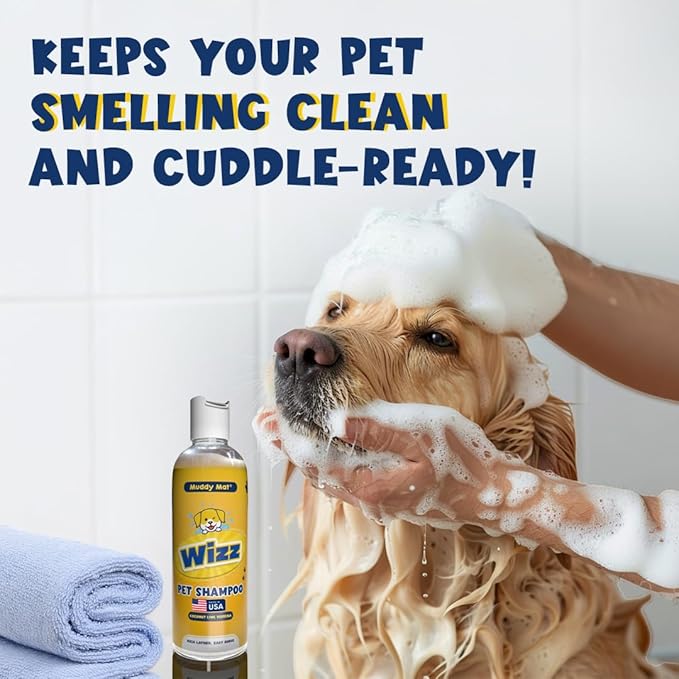 Muddy Mat® Wizz Pet Shampoo for Dogs & Cats - Aloe Vera & Oatmeal Dog Shampoo for Itchy Skin Relief, Smelly Dogs & Sensitive Coats - Natural, Alcohol & Paraben Free - Puppy Shampoo, 17 oz