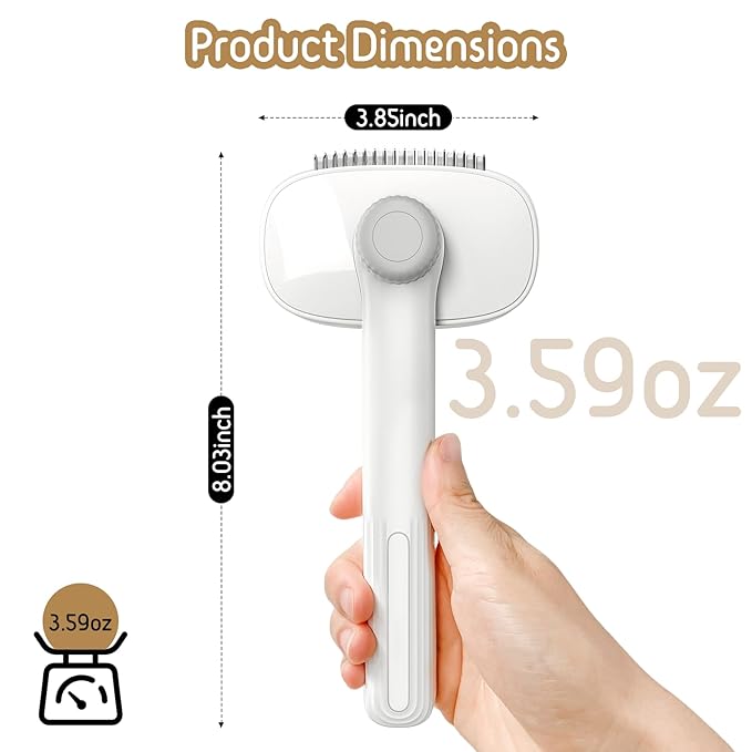 Self Cleaning Slicker Brush, 2-in-1 Cat Brush for Shedding, Skin Friendly Grooming Tool for Long & Medium-Long Hair Pets, Adjustable Bristle Length with Dematting Comb for Cats, Dogs