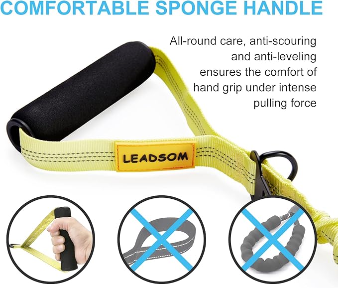 6FT Highly Reflective Heavy Duty Elastic Bungee Medium and Large Dog Leash Shock Absorbing with Comfortable Padded Handle and Traffic Handle Suitable for Training Yellow