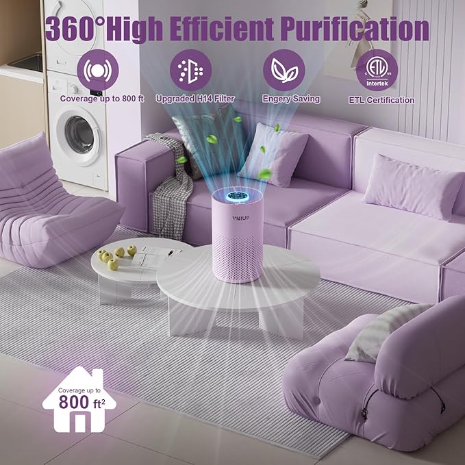 πππ°ππ¬π Air Purifiers for Home Bedroom up to 800 ftΒ², VNIUP H14 HEPA Room Air Purifiers for Bedroom with Fragrance Function, with Sleep Mode Air Cleaner for Pet Dander Odor Dust Smoke ZQA-4000C