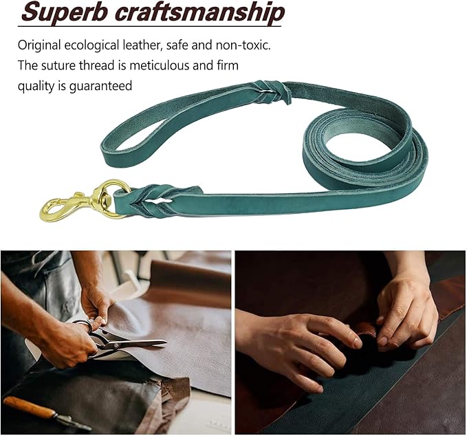 LWBMG Leather Dog Leash 6ft x 1/2 inch Heavy Duty Dog Leash, Strong Sturdy Genuine Leather Braided Dog Leash, Soft and Comfortable Leather Leash for Large, Medium and Small Dogs Training Blue