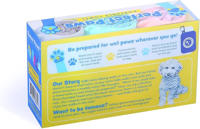 Sweet Paws Portable Dog Paw Towel, Lightweight & Super Absorbent Microfiber, Clips onto Leash, Quick Drying Towel for Dogs Paws with Silicone Case, Dry Dog’s Paws on The Go - 3 Pieces Set - Large