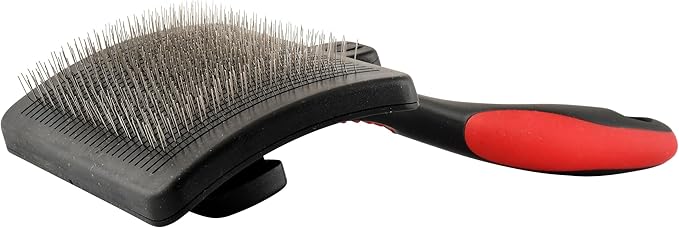 Jeffers Pet Self-Cleaning Slicker Brush for Dogs & Cats – Self Cleaning Button, Removes Tangles & Loose Hair, Non Slip Handle for Easy Grooming, Go To Gift for Pet Owners – Black, Red - Large