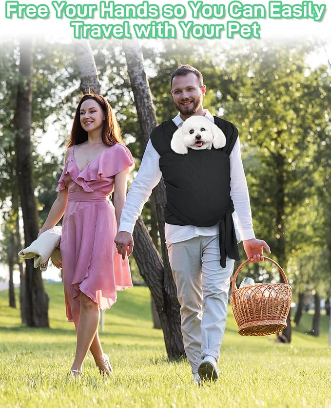 Dog Sling Swaddle Carrier for Small Dog, Cat Front Carriers for Small Pet up to 20lbs, Puppy Pouch with Adjustable Straps, Hands Free Pet Sling, Anti Anxiety Puppy Sling (Black)