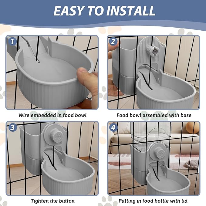 Fhiny Rabbit Food & Water Dispenser, Large Capacity Gravity Guinea Pig Feeder and Waterer Set Hanging Automatic Bunny Feeder for Cage for Bunny Guinea Pig Chinchilla Ferret Cat Puppy
