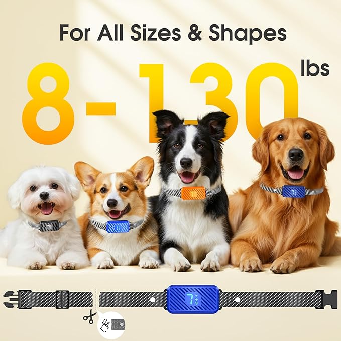 Dog Bark Collar for Large Medium Small Dogs, Rechargeable No-Bark Collar, Smart Barking Collar, Effective Bark Collar with 7-Level Sensitivity, 3 Beep & Vibration Modes, Waterproof, SkyBlue