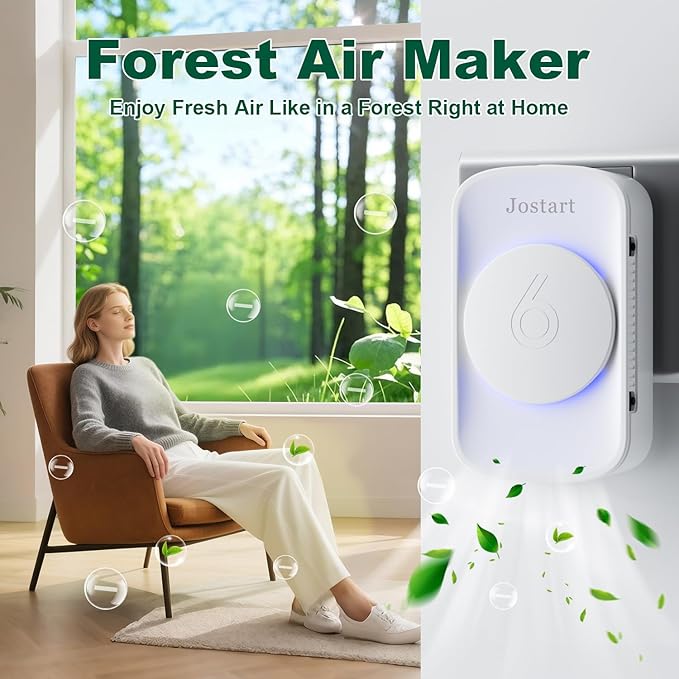 JOSTART- Air Ionizers (1 Pack)- Plug In Negative Ion Air Purifiers - Quiet Air Freshener for Home, Bedroom, Office, Basement - Portable Air Purifier Odor, Smoke, Dust, Pet Smell - Mini Air Cleaner