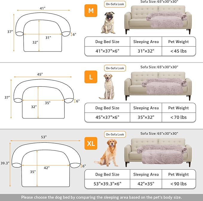 GGIB Calming Dog Bed Fluffy Plush Dog Mat for Furniture Protector with Removable Washable Cover for Large Medium Small Dogs and Cats (Extra Large (53x39.3x6), Rust White)