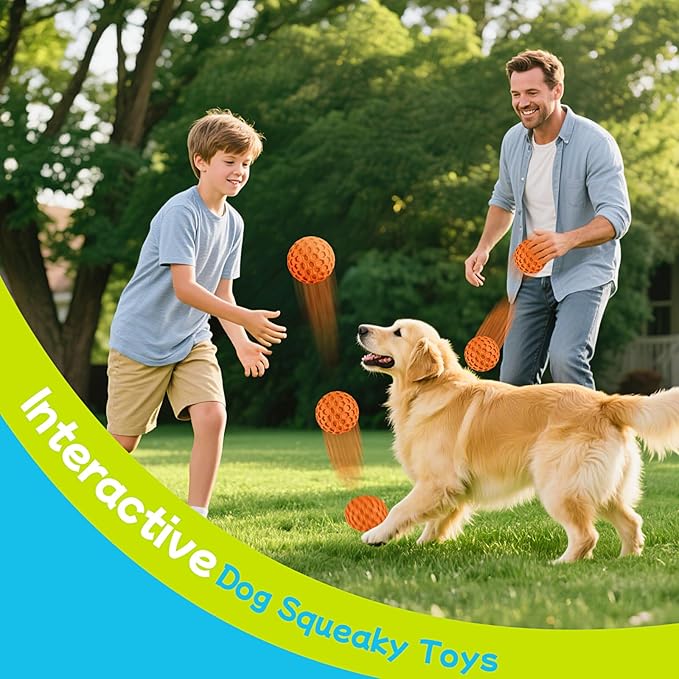 LUKITO Dog Chew Toys, Dog Toys for Aggressive Chewers Large Breed, Interactive Squeaky Balls, Tough Dog Toys with Natural Rubber for Large and Medium Small (3 Balls)