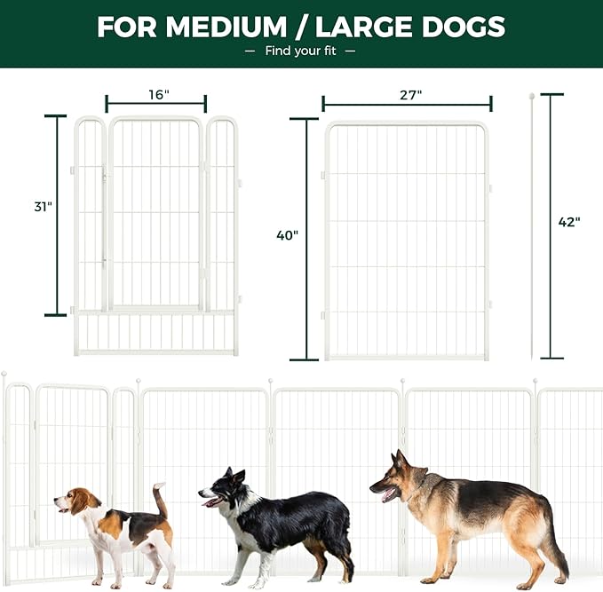 FXW Rollick Unleashed Dog Playpen for Indoor, Yard, RV Camping, 40 inch 16 Panels for Medium and Large Dogs, White│Patented