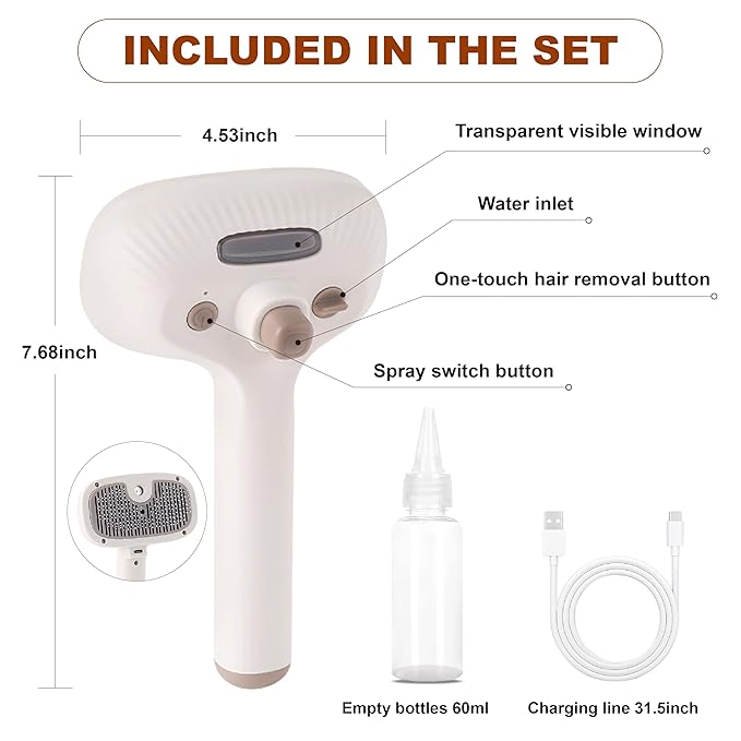 Cat Steam Brush for Indoor Cats, Dog Brush for Shedding, Spritz Defur Comb for Short & Long Hair, Pet Spray Hair Removal Comb, USB Rechargeable Grooming Supplies Steam Brush for All Pets (White)