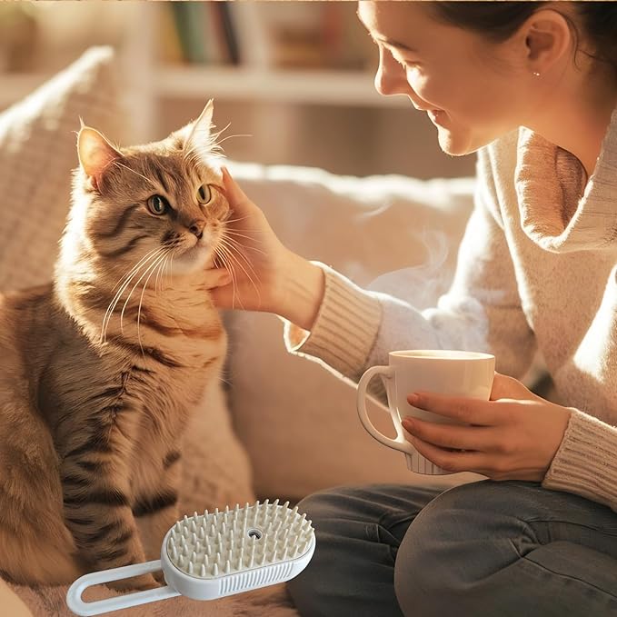 Cat Steam Brushes for Shedding, 4 in 1 Rechargeable Steam Cat Brush for Indoor Cats & Dogs, Grooming Comb with Spray