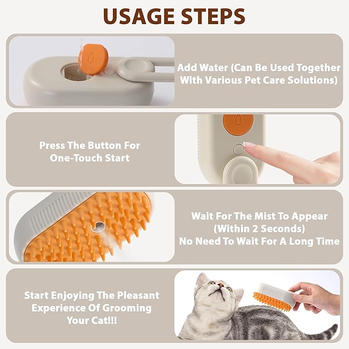 4 in 1 Cat Steam Brush, Rechargeable Steam Brush for Cats and Dogs, Anti-Static Cat Spray Brushes, Massage, Cleaning, Shedding & Combing All In One! Beige