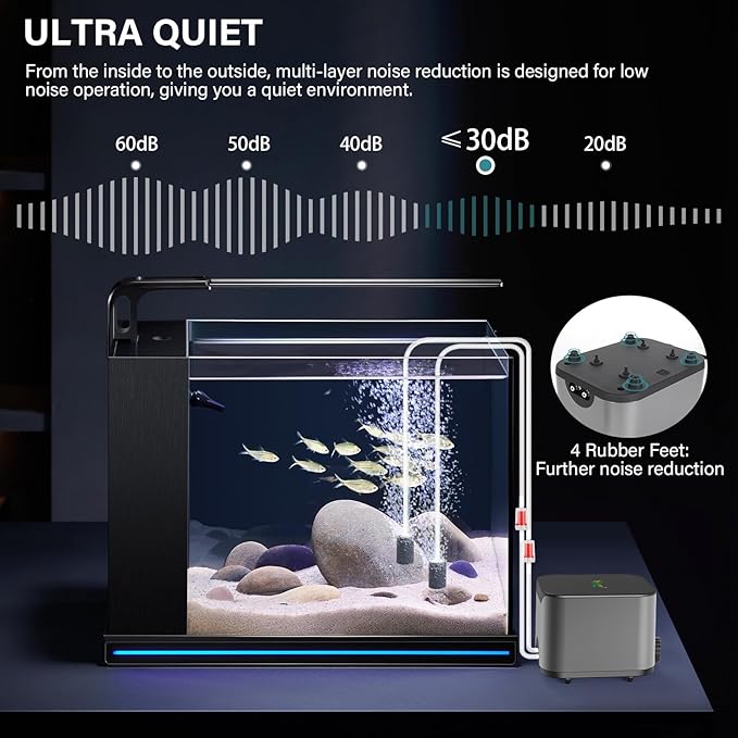 hygger Ultra Quiet Aquarium Air Pump: 6W Whisper Silent Adjustable Fish Tank Air Pump, Powerful Oxygen Aerator Bubbler Pump with Dual Outlets, Air Stone & Full Accessories for Up to 300 Gallon Tanks