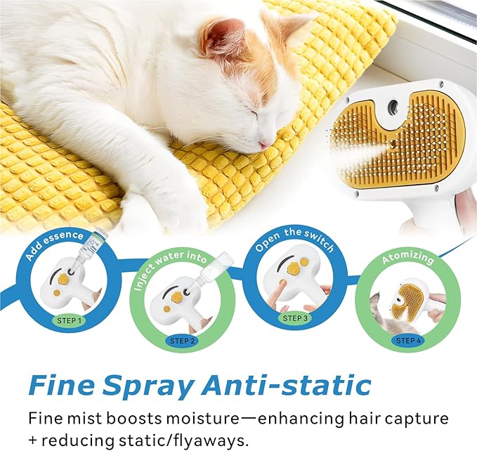 4-in-1 Pet Steam Brush for Dog & cat brush for shedding,Spray Hair Removal Comb with Waterless Shampoo–Self-Cleaning Pet Grooming Tool for Shedding, Anti-Static & Skin-Friendly Design