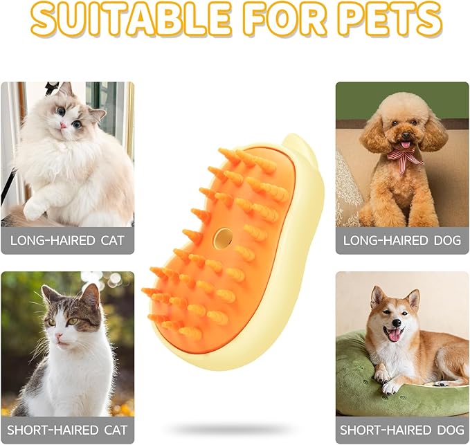 Rechargeable 3in1 Self-Cleaning Cat & Dog Deshedding Brush with 2 Gears for Long & Short Hair - Yellow