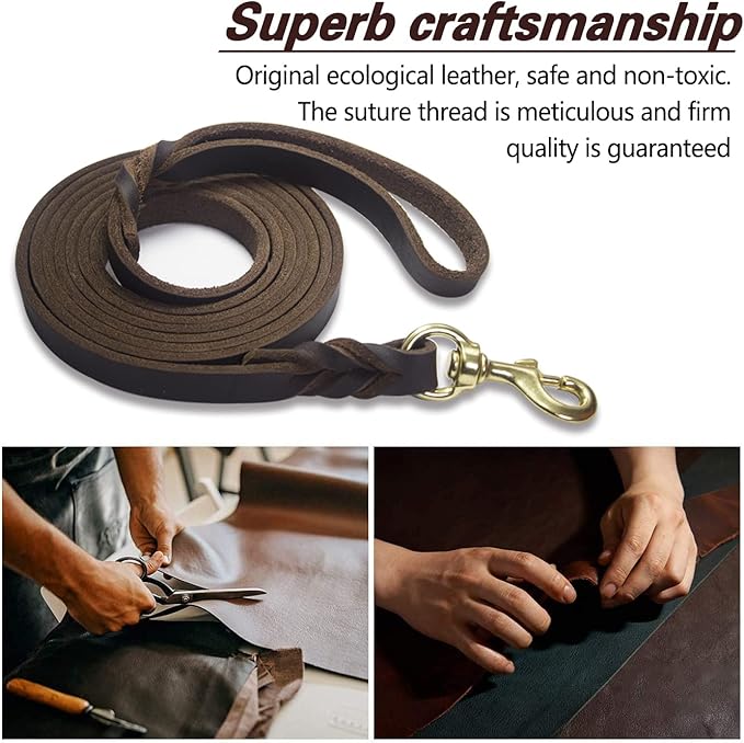 LWBMG Leather Dog Leash - 8ft Heavy Duty, Braided, Comfortable for Medium Large Dogs