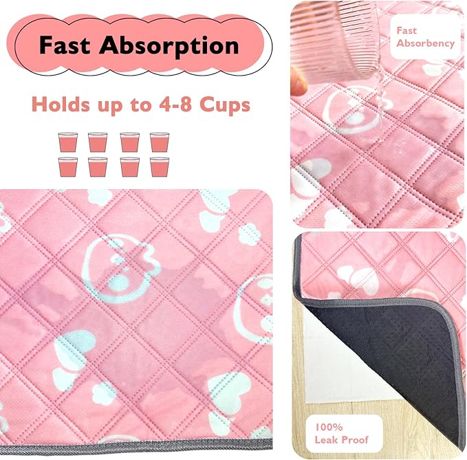 2 Pack Guinea Pig Bedding - Washable Guinea Pig Cage Liners, Waterproof Reusable & Anti Slip Pee Pads Super Absorbent Mats for Small Animals Pet Rabbit Bunny Hamster Rat (Pink, 42 x 28 Inch)