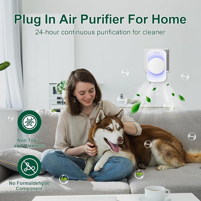 JOSTART- Air Ionizers (1 Pack)- Plug In Negative Ion Air Purifiers - Quiet Air Freshener for Home, Bedroom, Office, Basement - Portable Air Purifier Odor, Smoke, Dust, Pet Smell - Mini Air Cleaner