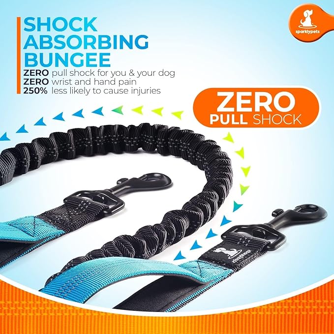 SparklyPets - Hands Free Dog Leash with Reflective Stitches - Waist Leash for Male Dog Walking, Hiking, Training, Jogging, Canicross, Running - Medium & Large Dogs, Gradient Blue